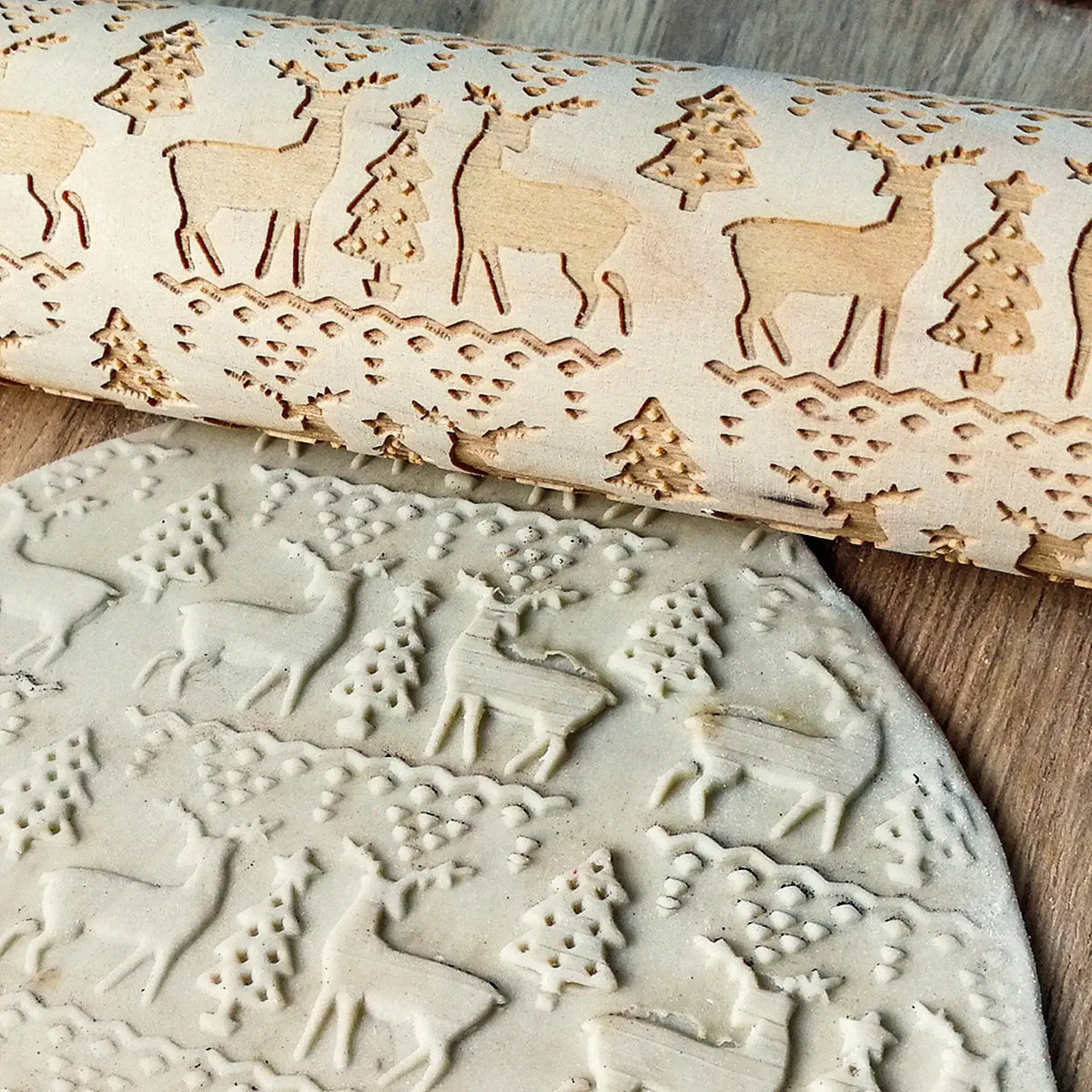 Christmas Patterned Wooden Rolling Pin