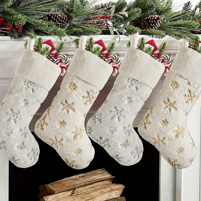 Faux-Fur Snowflake Sequin Christmas Stocking