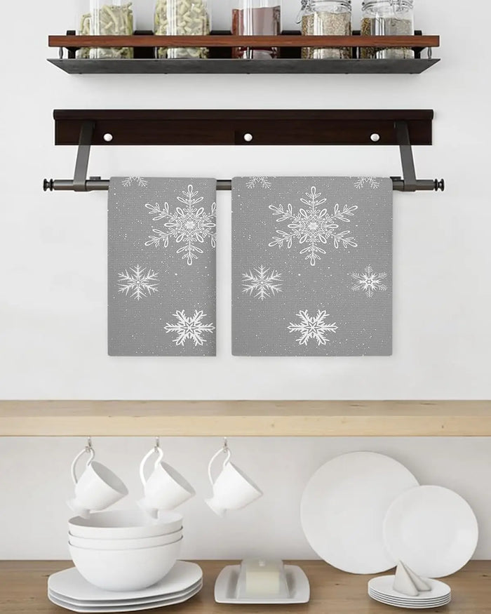 Grey Snowflake Kitchen Towels — Set of 2