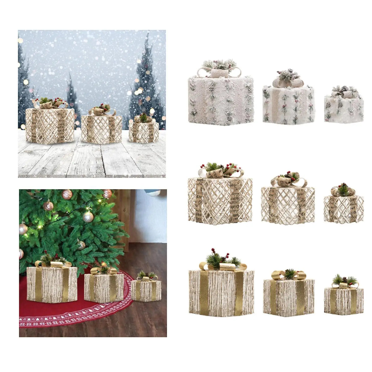 Bow-Topped Lighted Christmas Gift Boxes