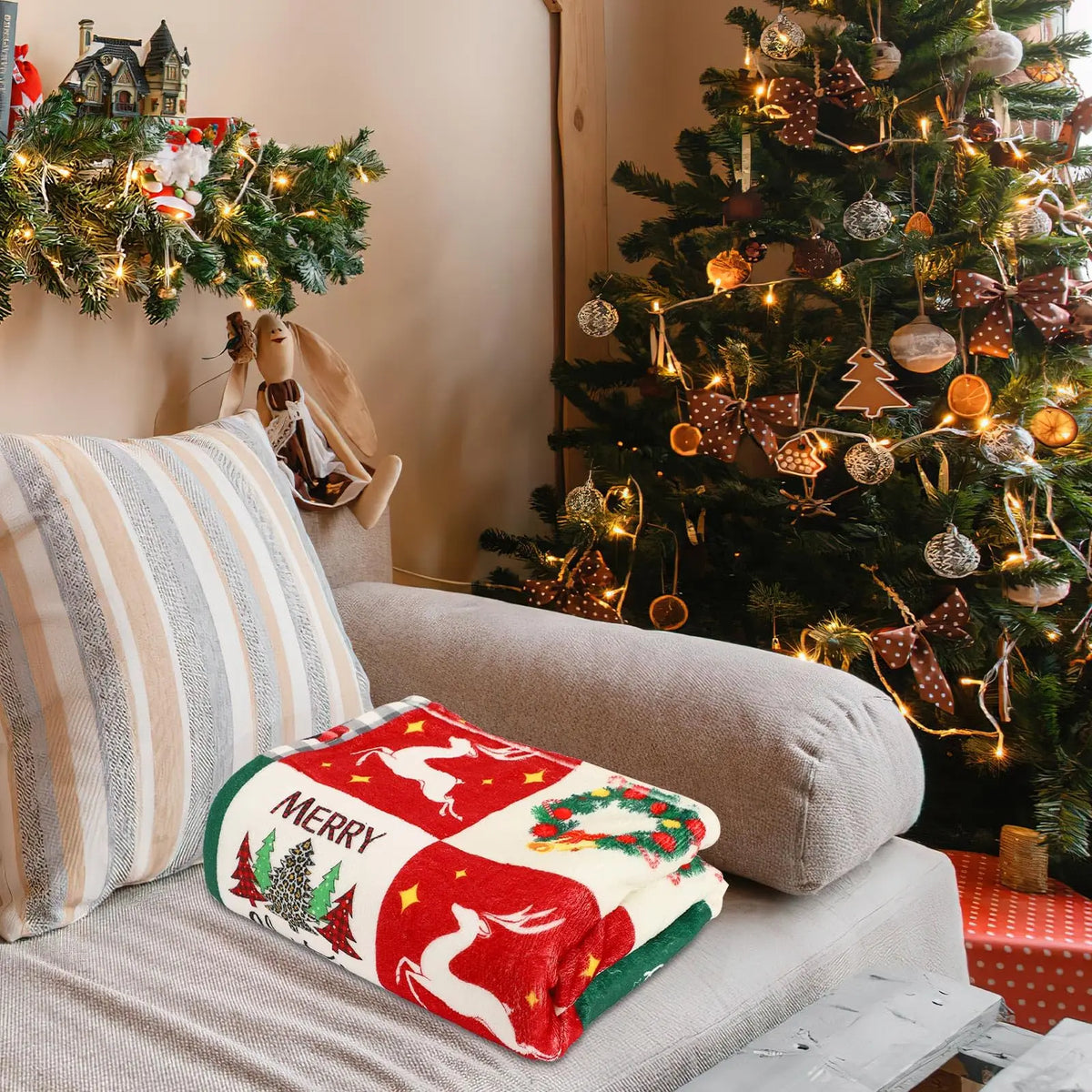 Christmas Patchwork Print Throw Blanket