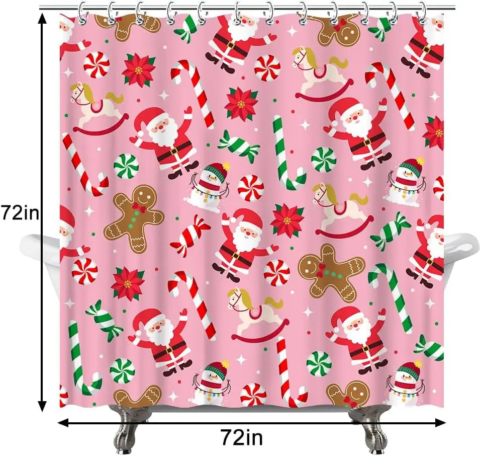 Pink Gingerbread Christmas Shower Curtain