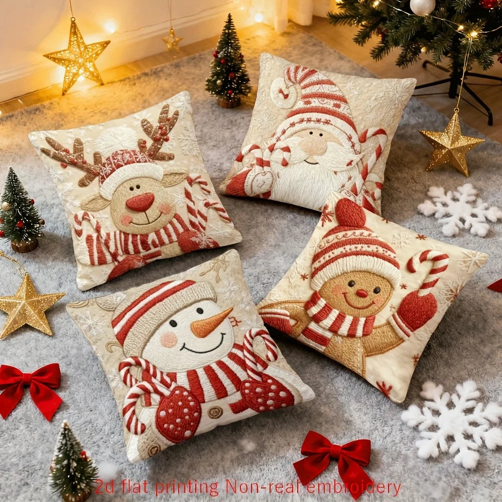 Reindeer & Candy Cane Pillow Cover