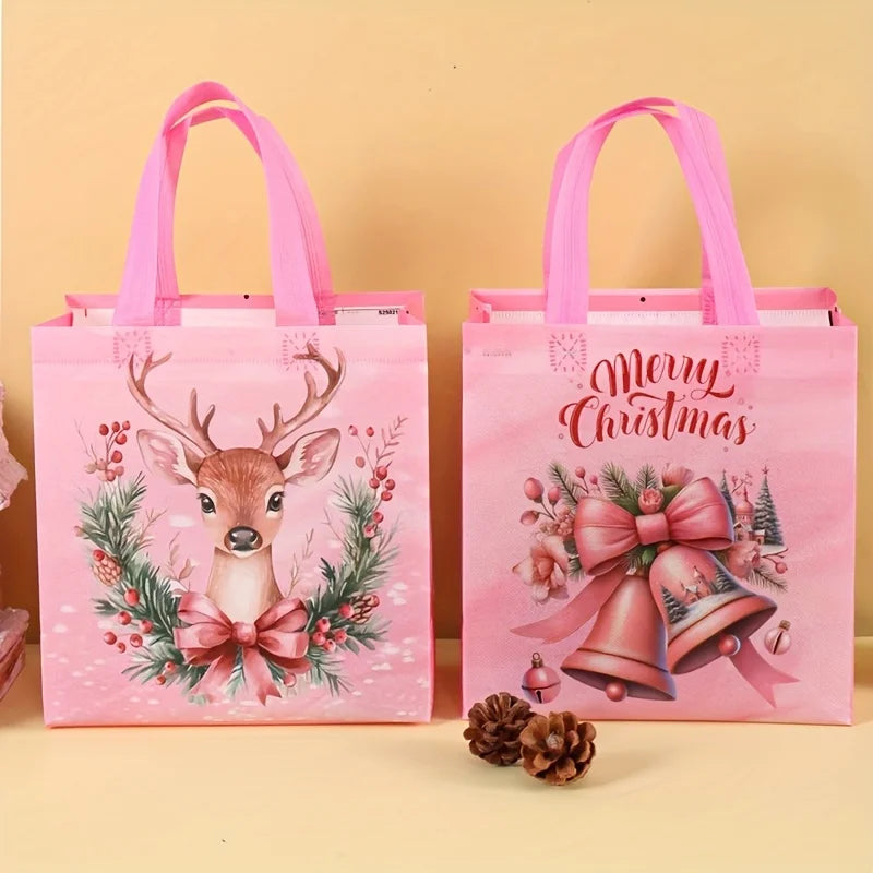 Pink Christmas Gift Tote Bags