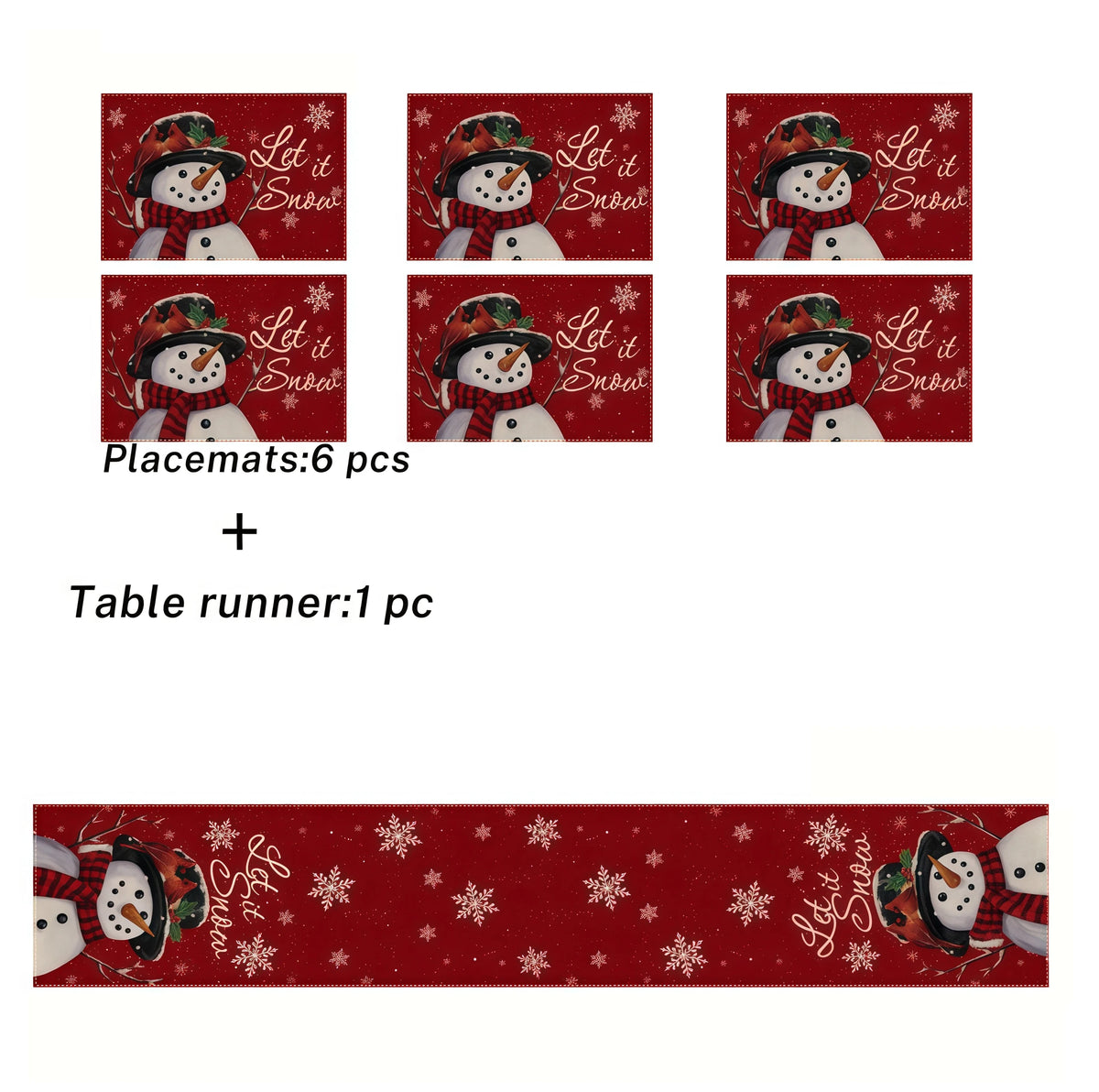 Christmas Placemat & Table Runner Set — 7 Pieces