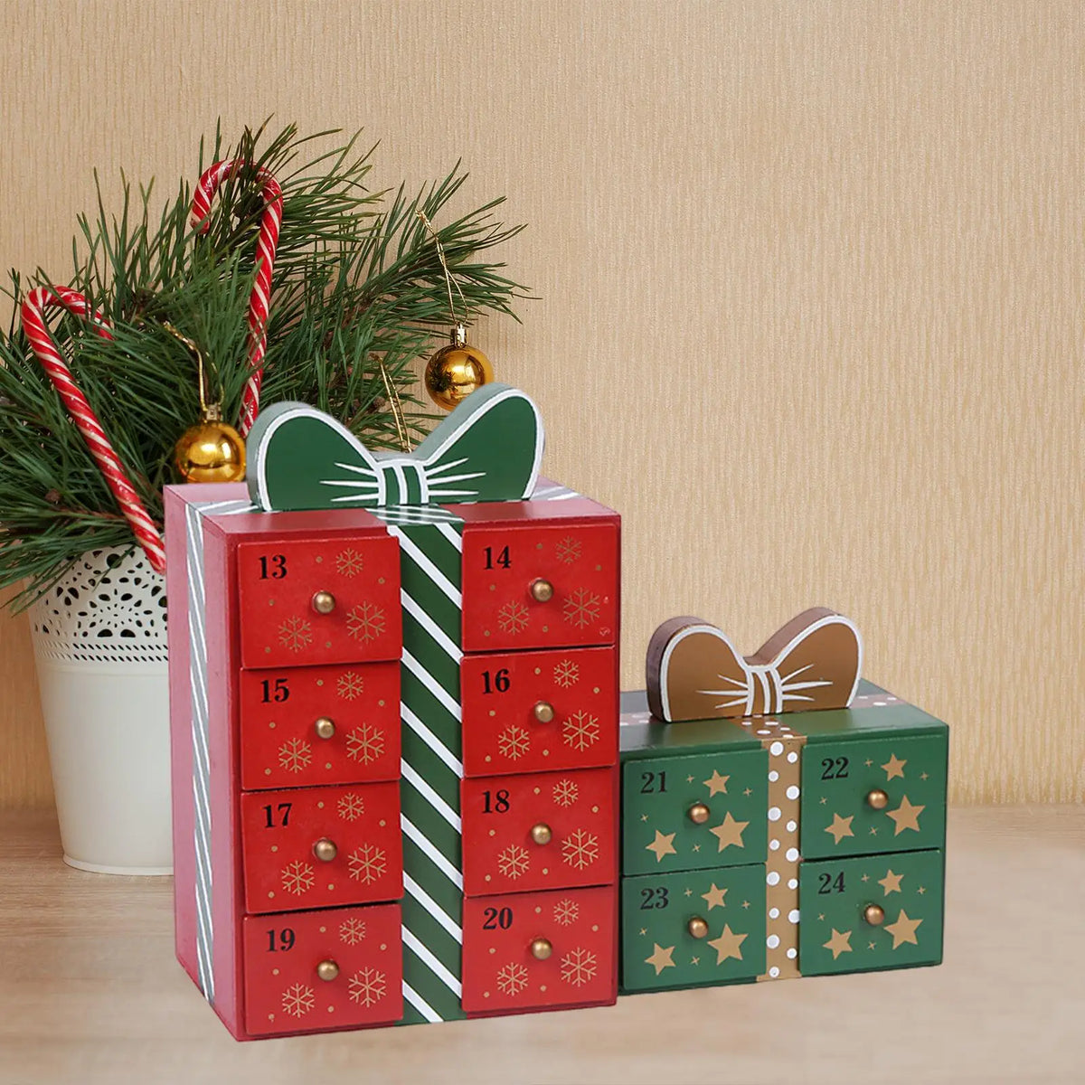 Gift-Shaped Wooden Advent Drawer Calendar