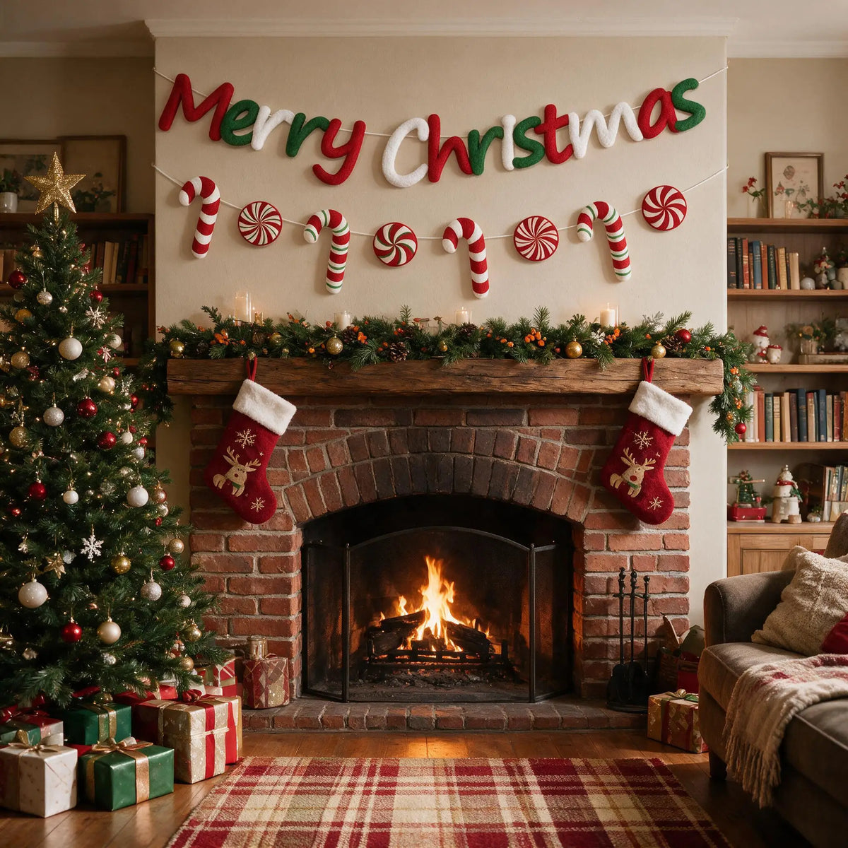 Merry Christmas Felt Candy-Cane Banner