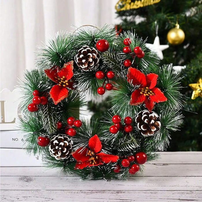 Red Flower & Pinecone Christmas Wreath