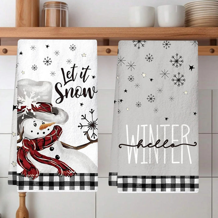 Snowman Christmas Dish Towels — Set of 2