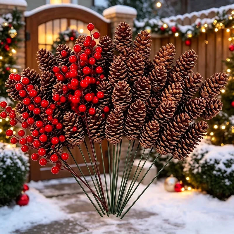 Pinecone and Red Berry Craft Picks