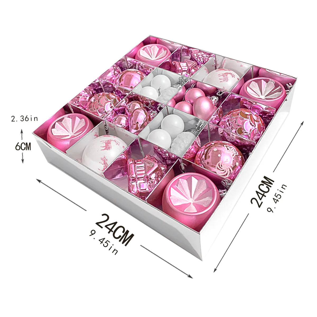 Pink Christmas Ornament Assortment — Set of 40
