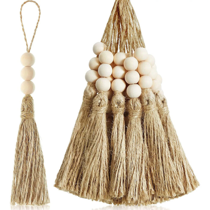 Jute Tassels with Wooden Beads