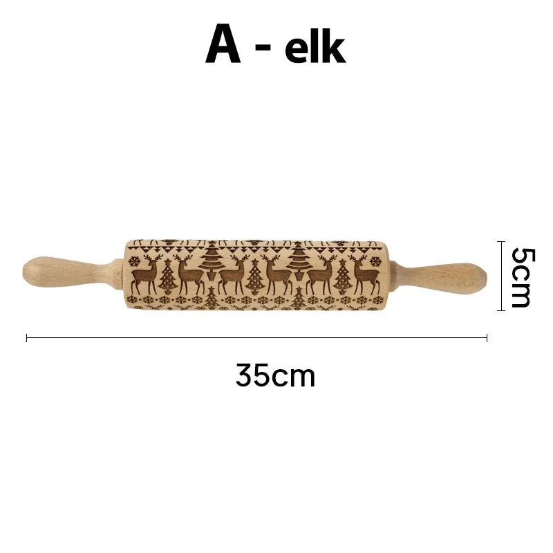 Christmas Patterned Wooden Rolling Pin