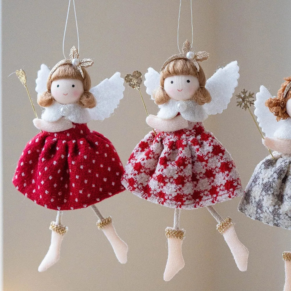 Plaid-Skirt Angel Ornaments — Set of 3