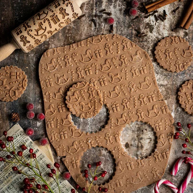 Christmas Patterned Wooden Rolling Pin