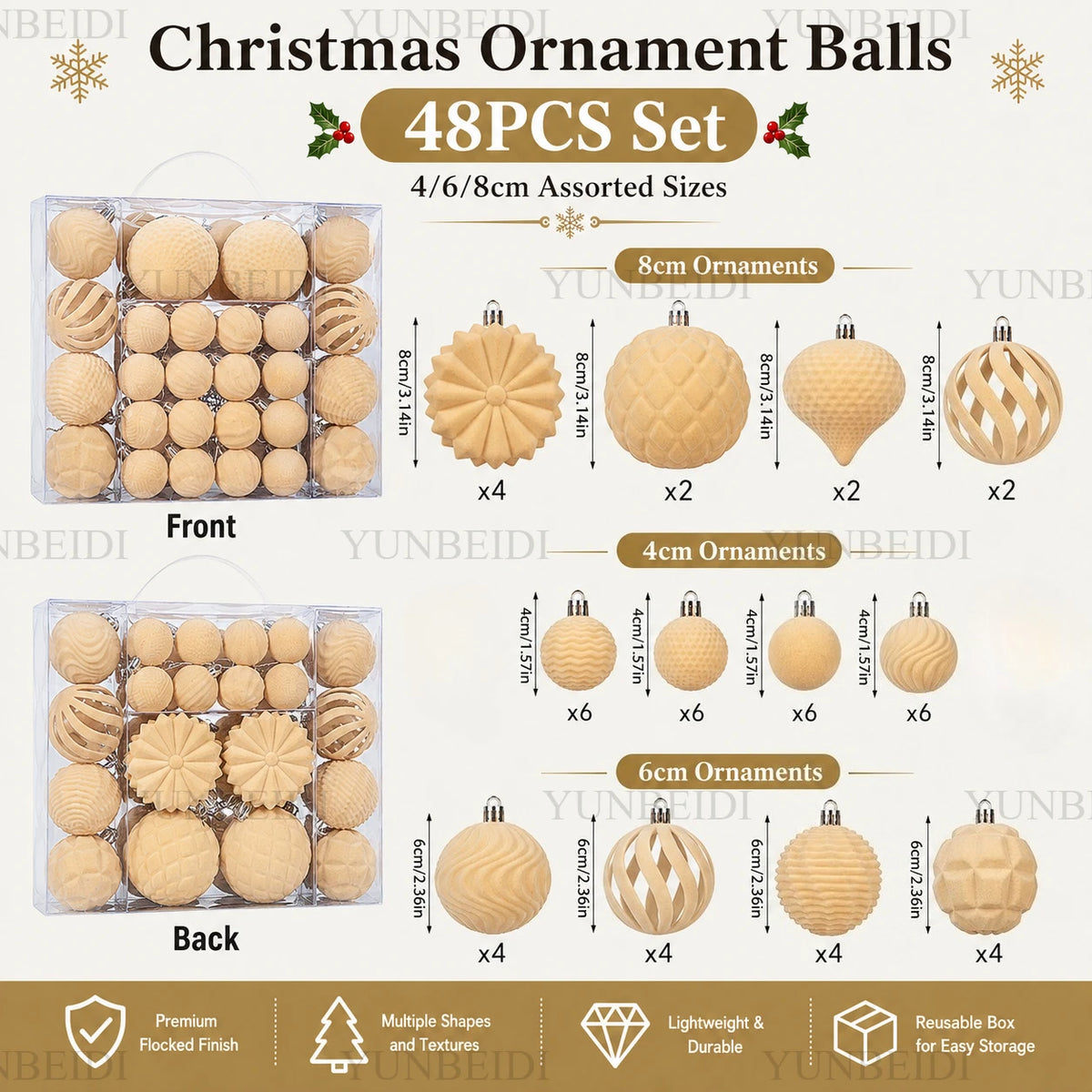 Velvet-Look Christmas Baubles — Set of 48