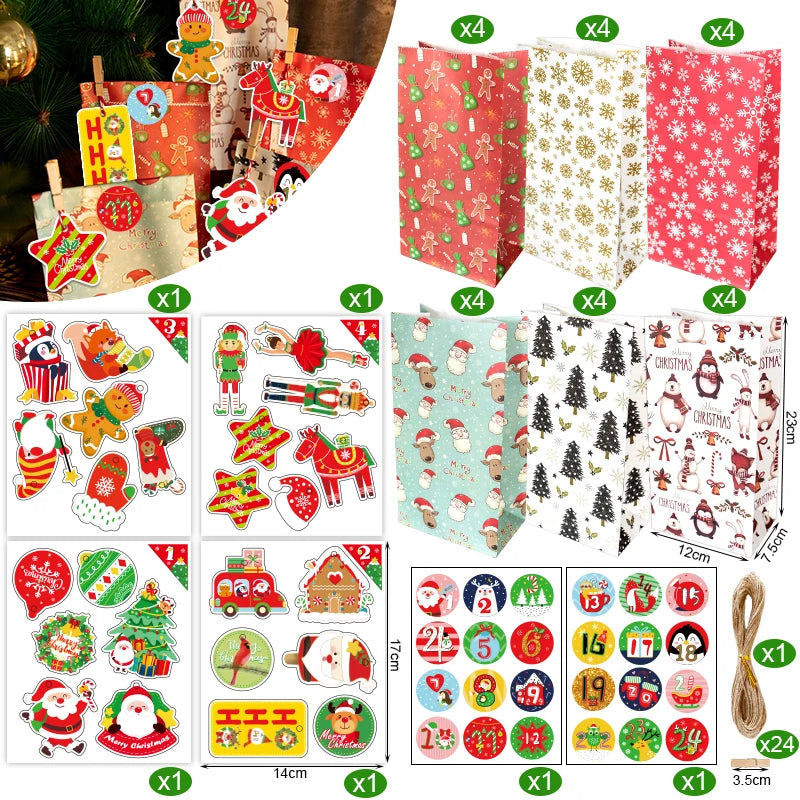Christmas Advent Paper Gift Bag Kit — 24 Bags