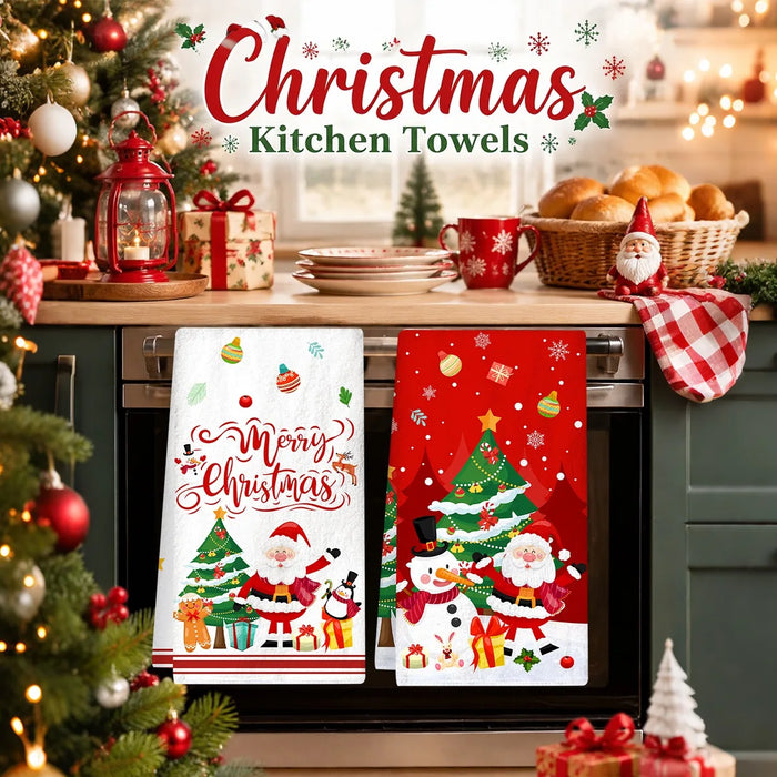Santa Christmas Dish Towels — Set of 2