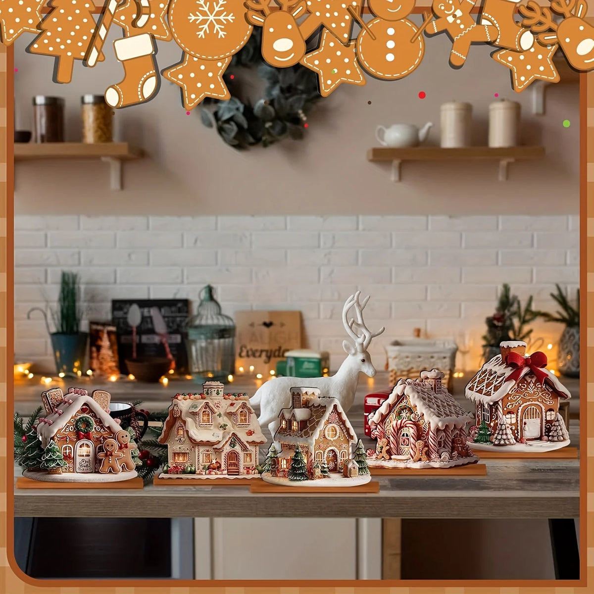 Gingerbread House Tabletop Decorations — Set of 5