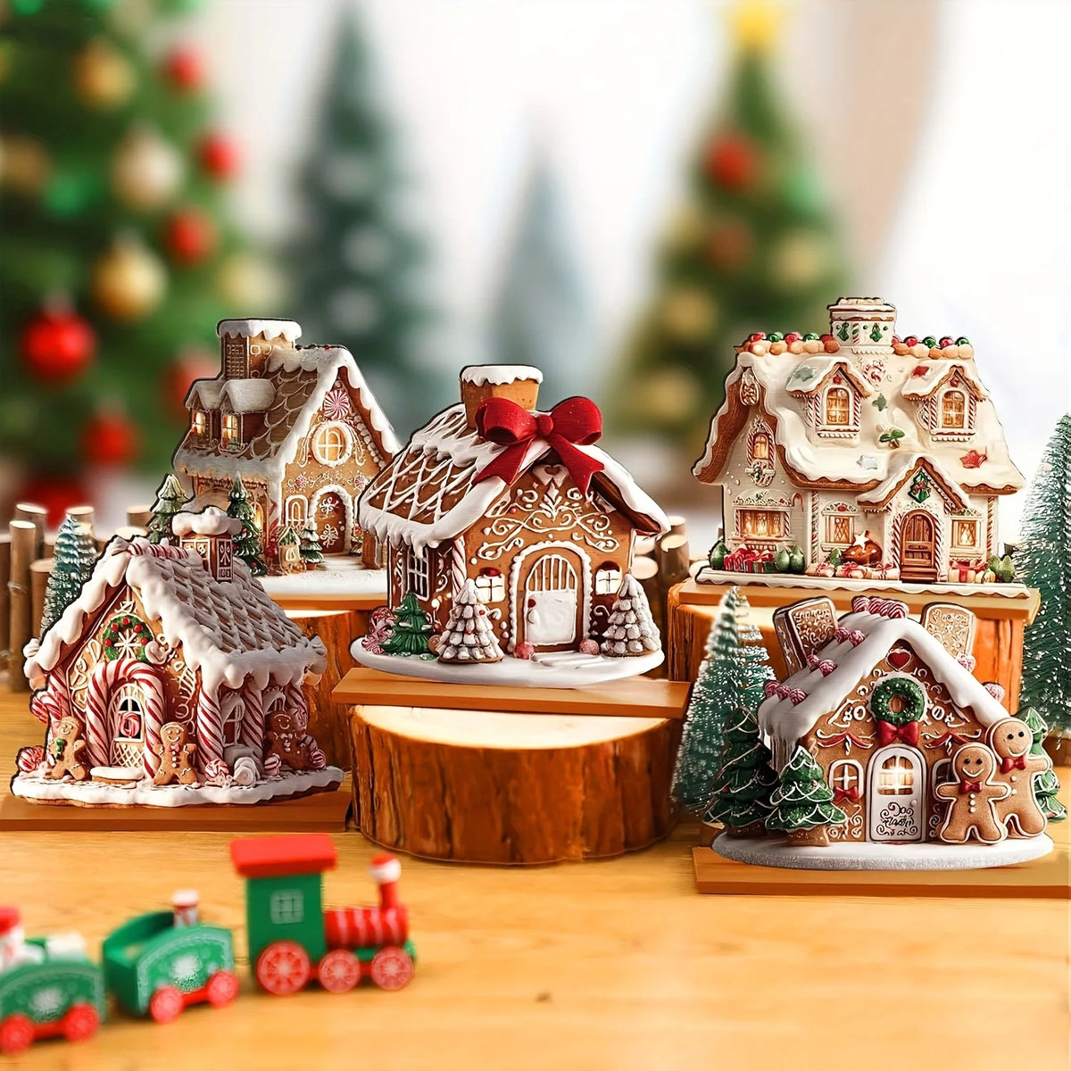 Gingerbread House Tabletop Decorations — Set of 5