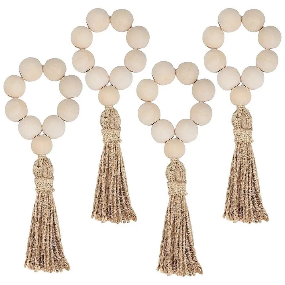 Wood Bead & Tassel Napkin Rings
