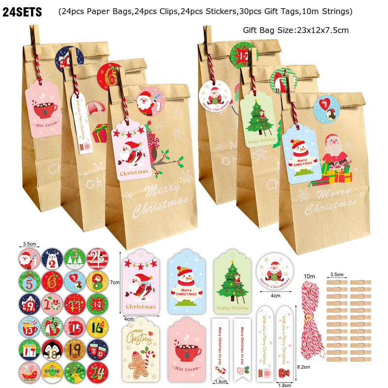 Christmas Advent Paper Gift Bag Kit — 24 Bags