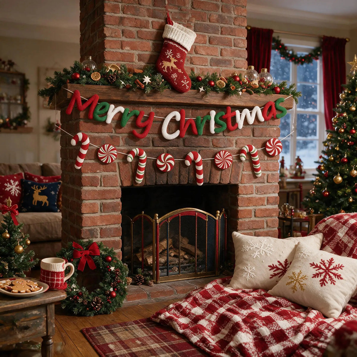 Merry Christmas Felt Candy-Cane Banner