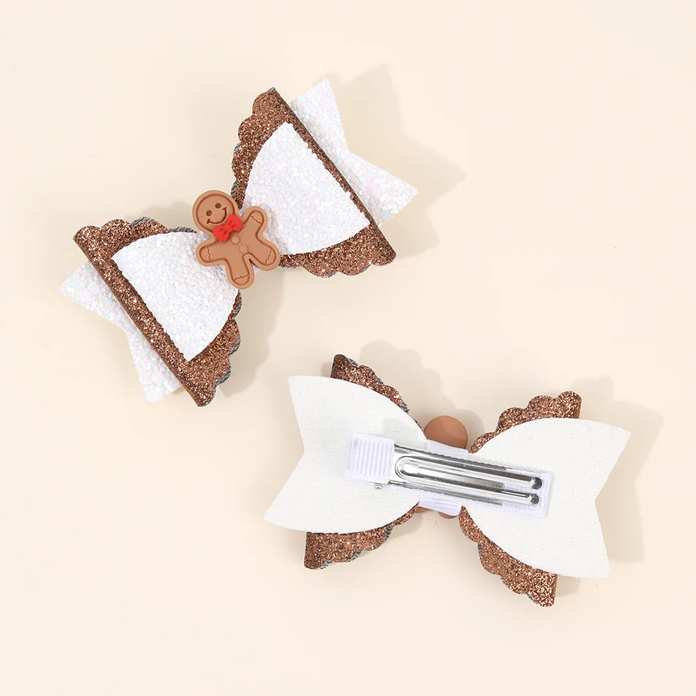 Gingerbread Bow Hair Clips — Pair