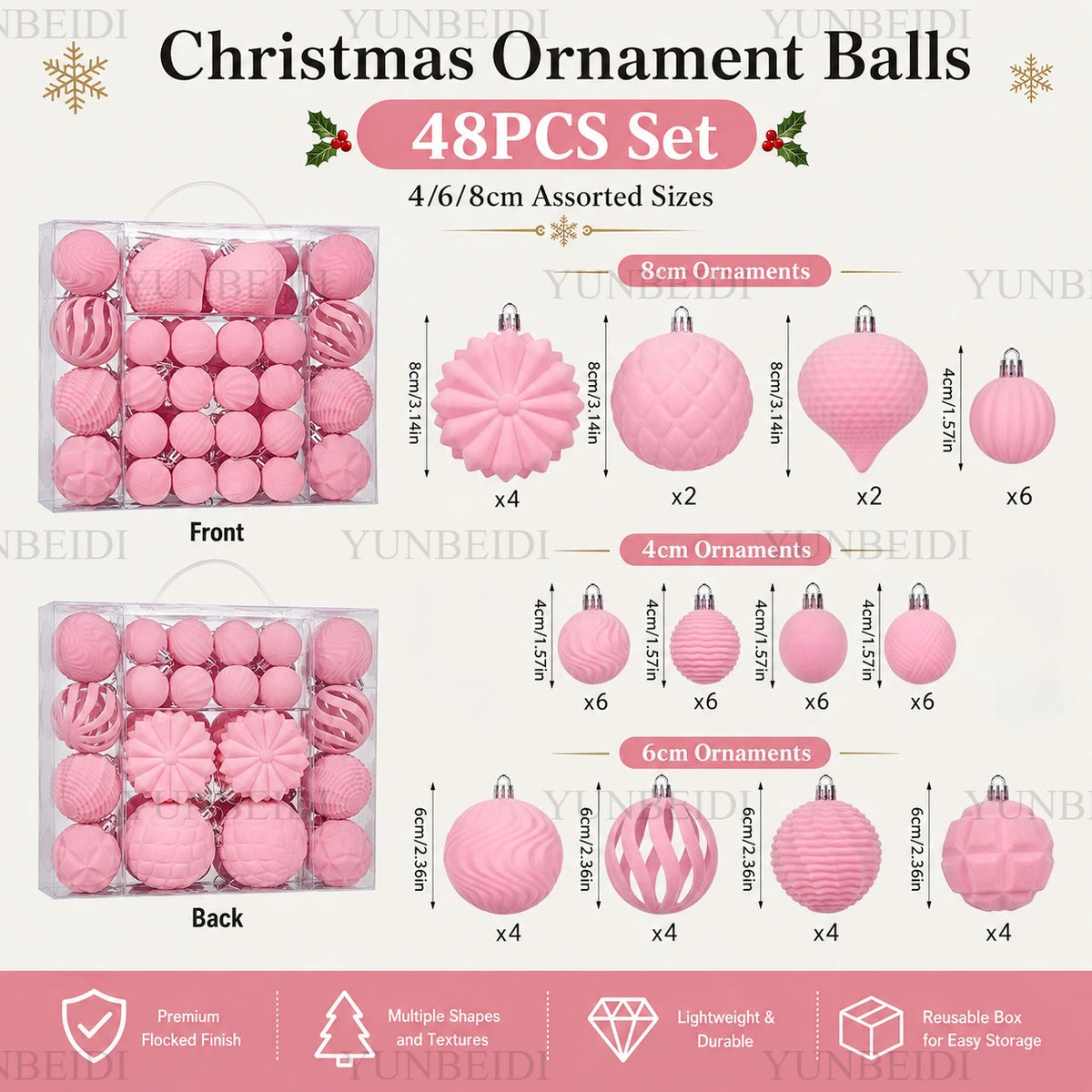 Velvet-Look Christmas Baubles — Set of 48
