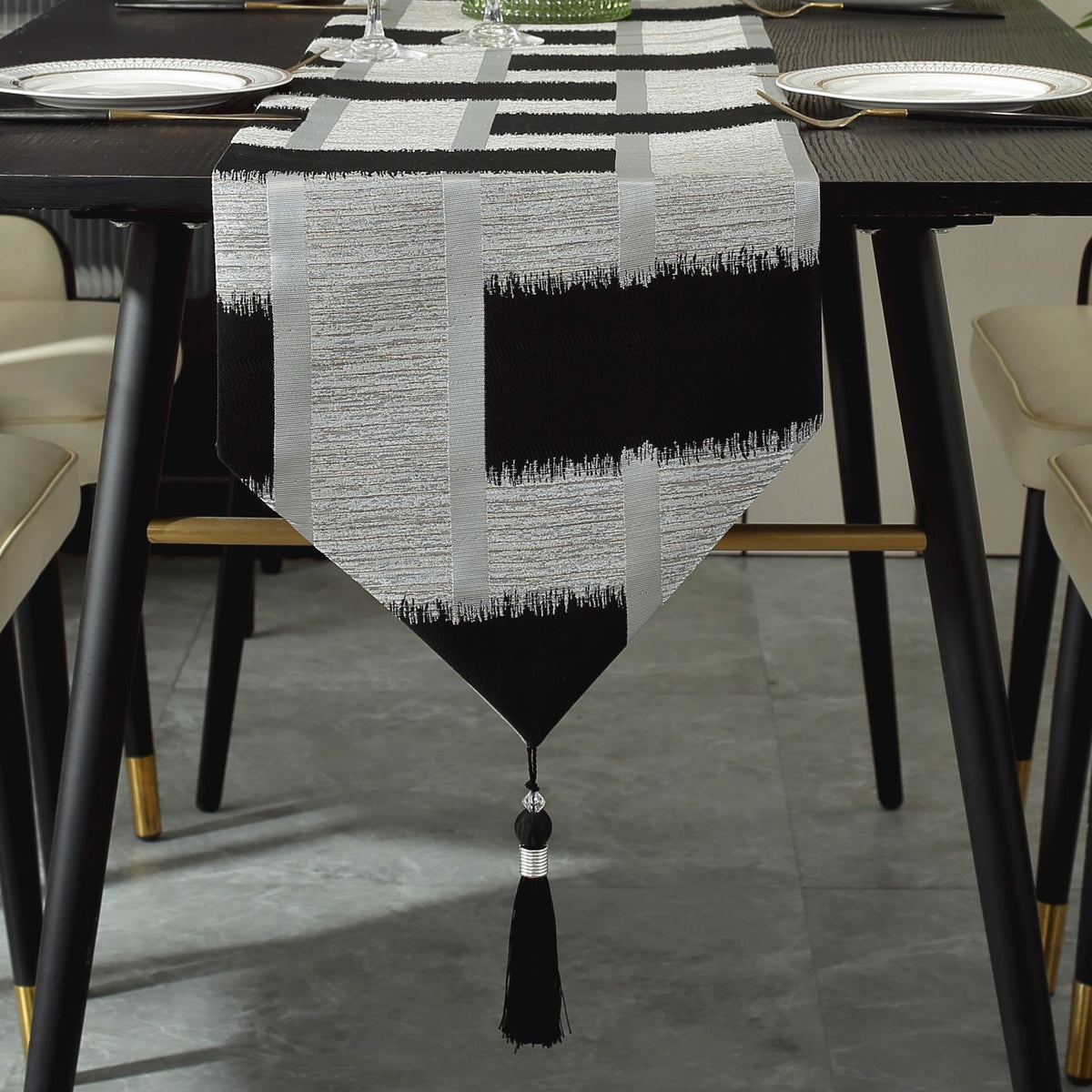 Beige Table Runner with Gold Edging for Christmas Decor