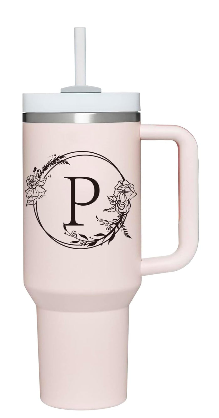 40oz Floral Monogram Tumbler — Letter P