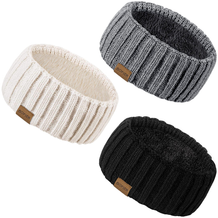 Fleece-Lined Knitted Ear Warmers — Set of 3