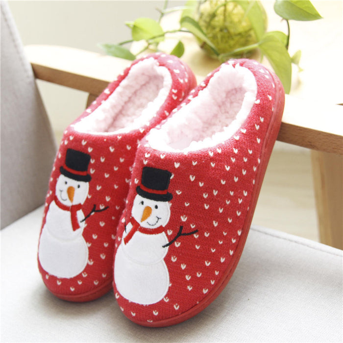 Knitted Cotton Slippers - Winter Christmas Snowman Couple