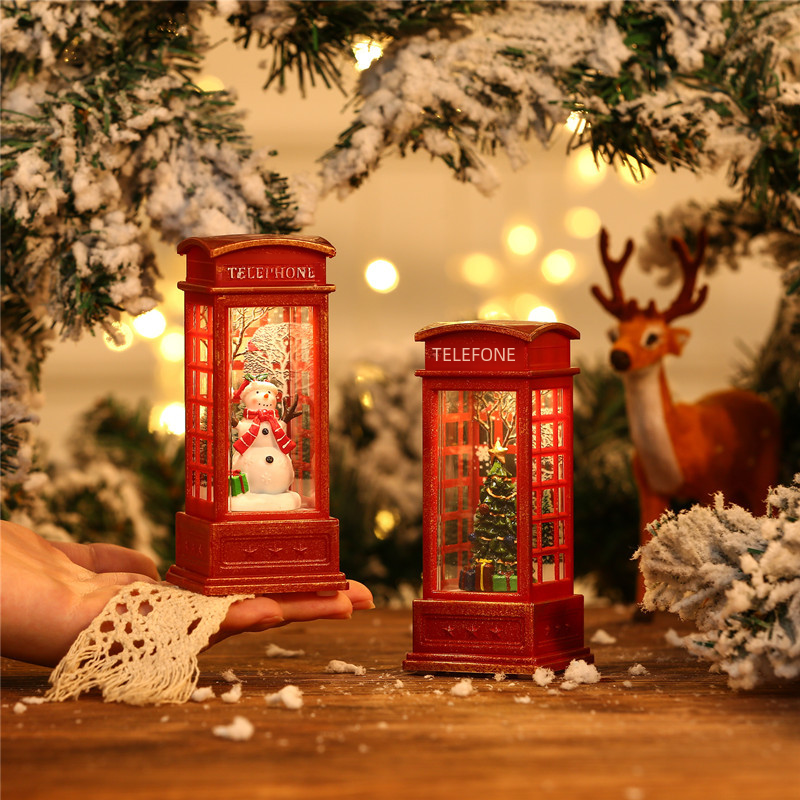 Christmas Decor Snowman Water Phone Booth Light Up Piece