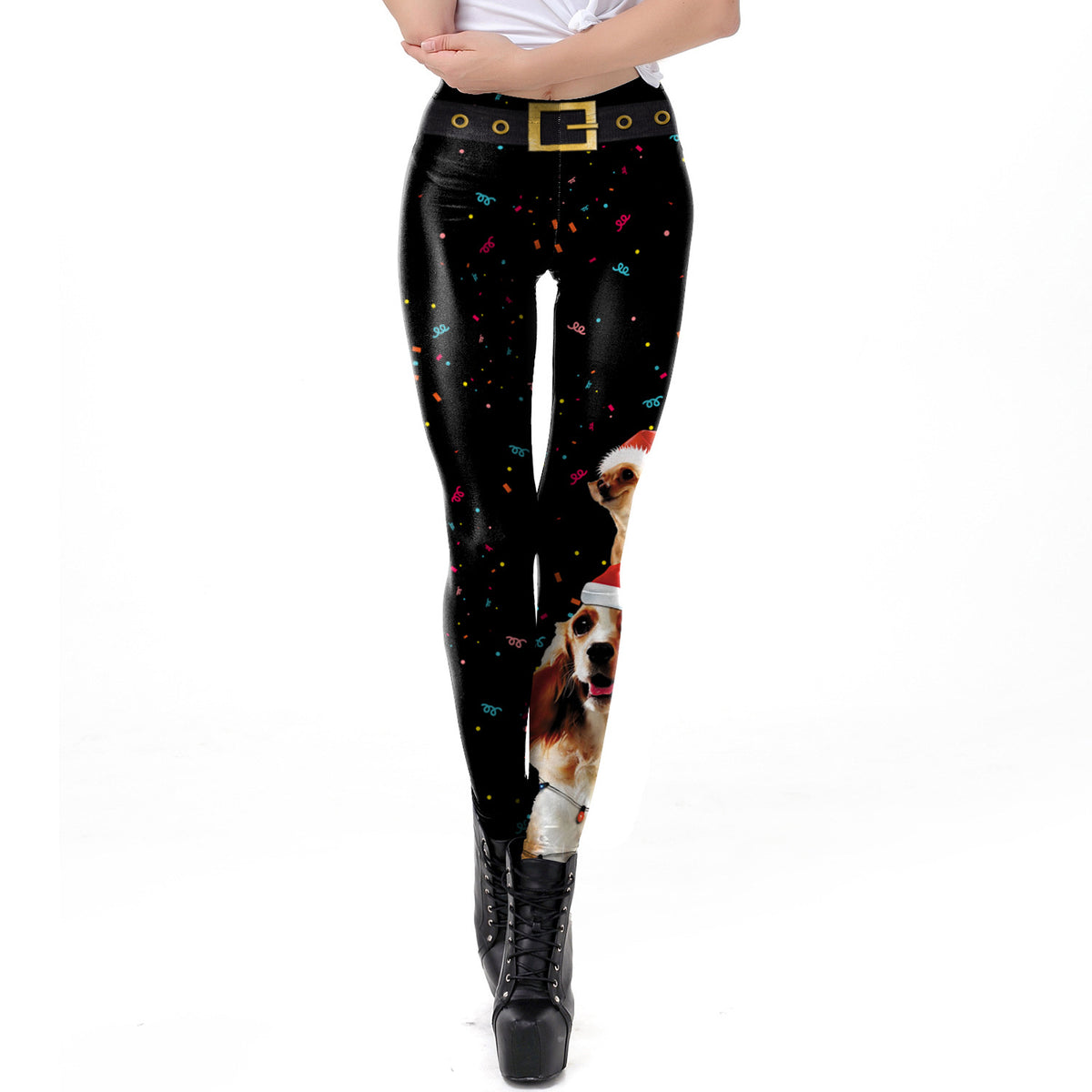 Digital Print Slim-Fit Leggings for Christmas Party