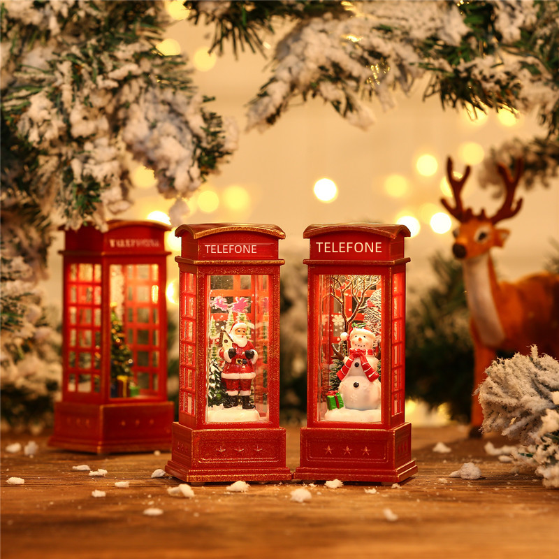 Christmas Decor Snowman Water Phone Booth Light Up Piece