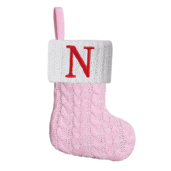 8.5-inch Pink Knit Christmas Stocking — Letter N