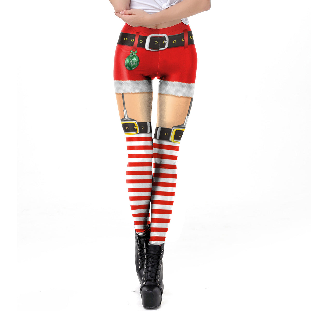 Digital Print Slim-Fit Leggings for Christmas Party