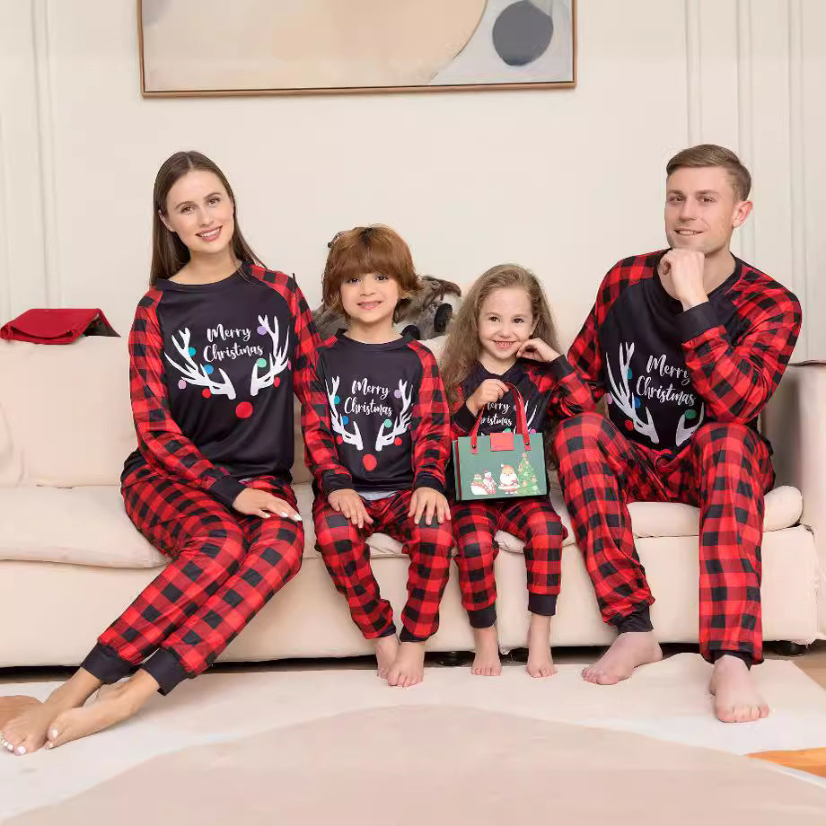 Antler Print Matching Christmas Pajamas