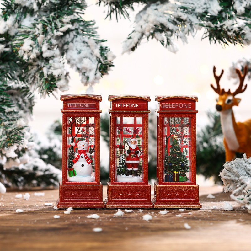 Christmas Decor Snowman Water Phone Booth Light Up Piece