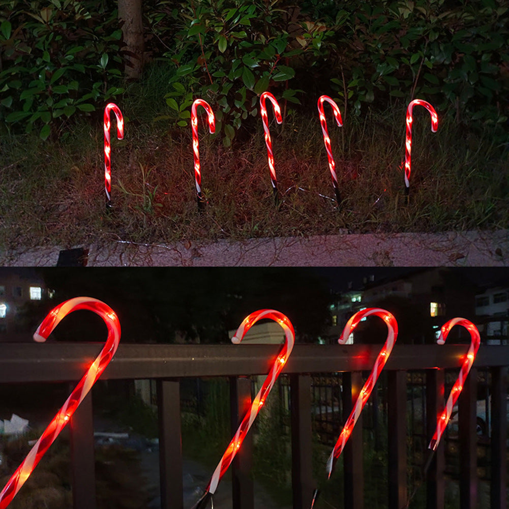Ground Plug Candy Cane Solar Christmas Lights