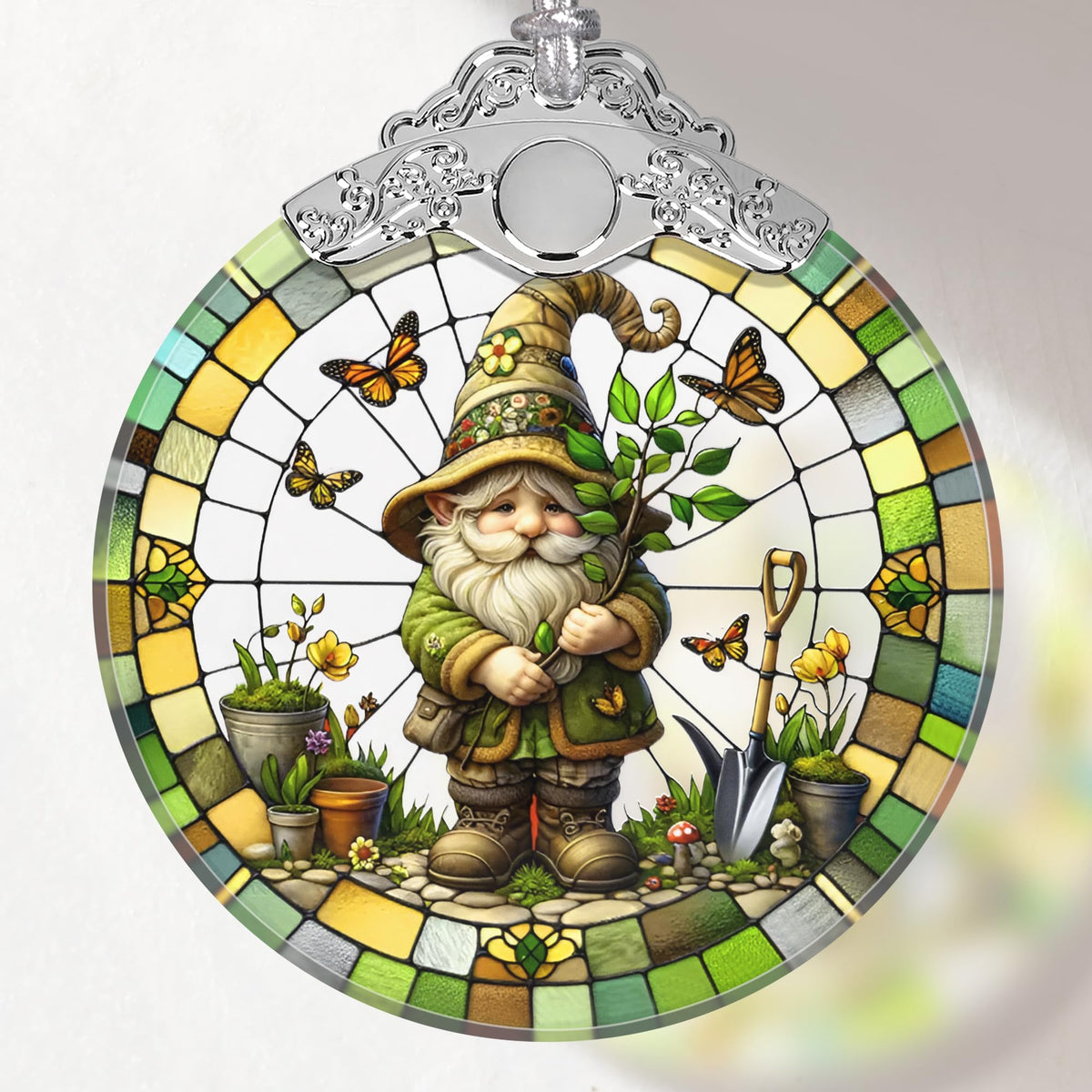 Stained Glass Christmas Gnome Ornament