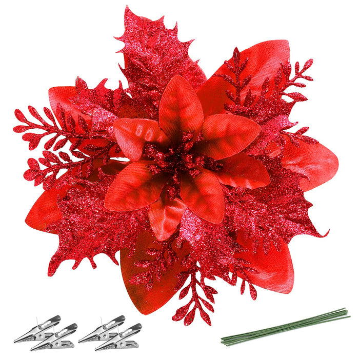 Artificial Christmas Poinsettias — Set of 12