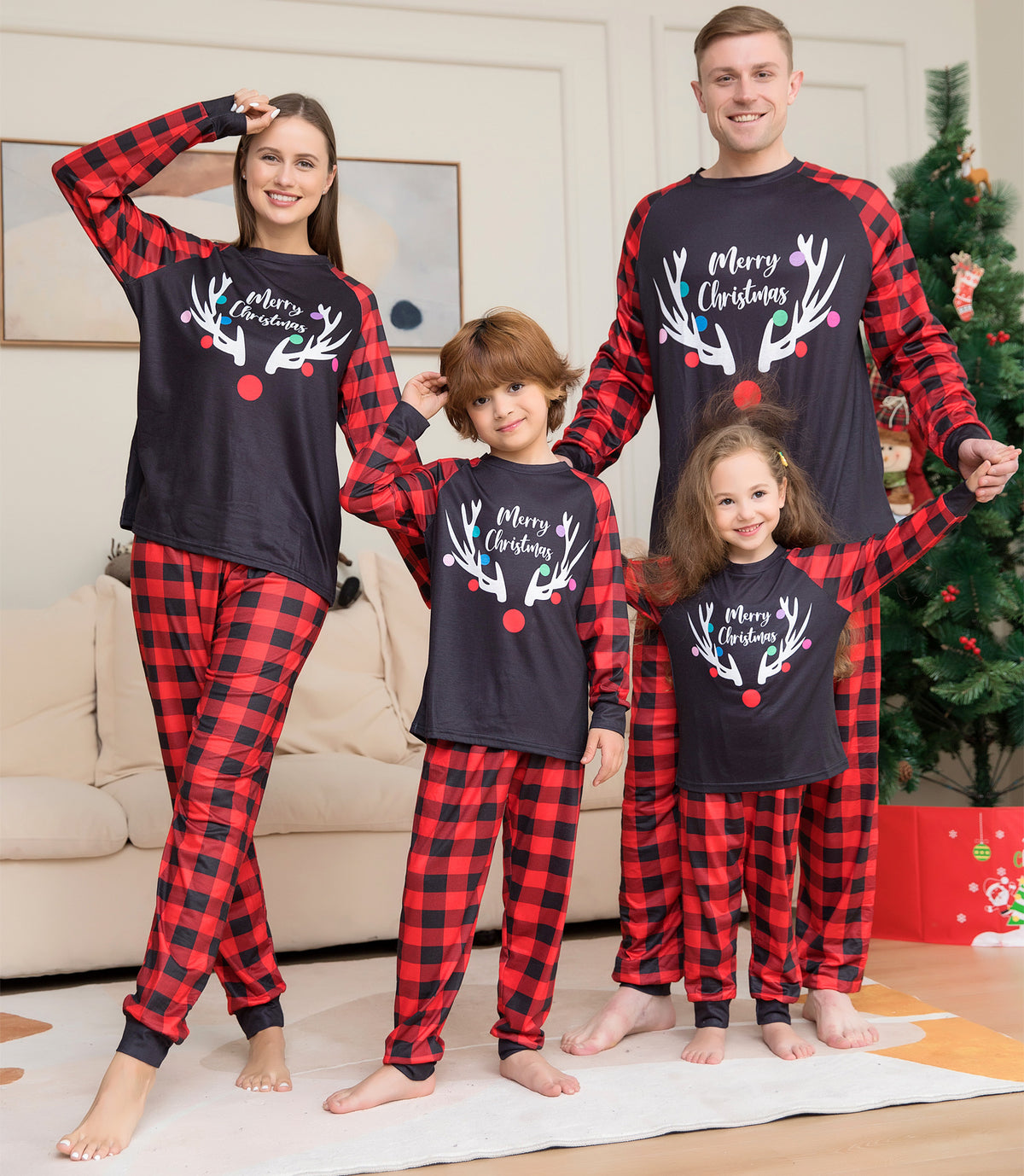 Antler Print Matching Christmas Pajamas