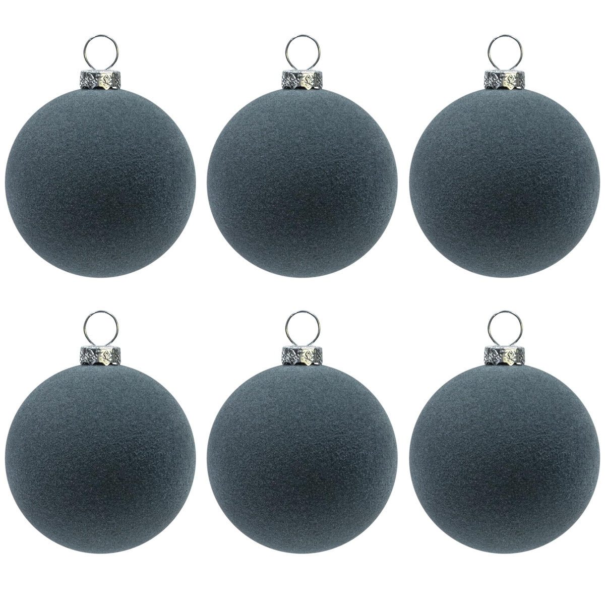 Gray Velvet Christmas Baubles — Set of 6
